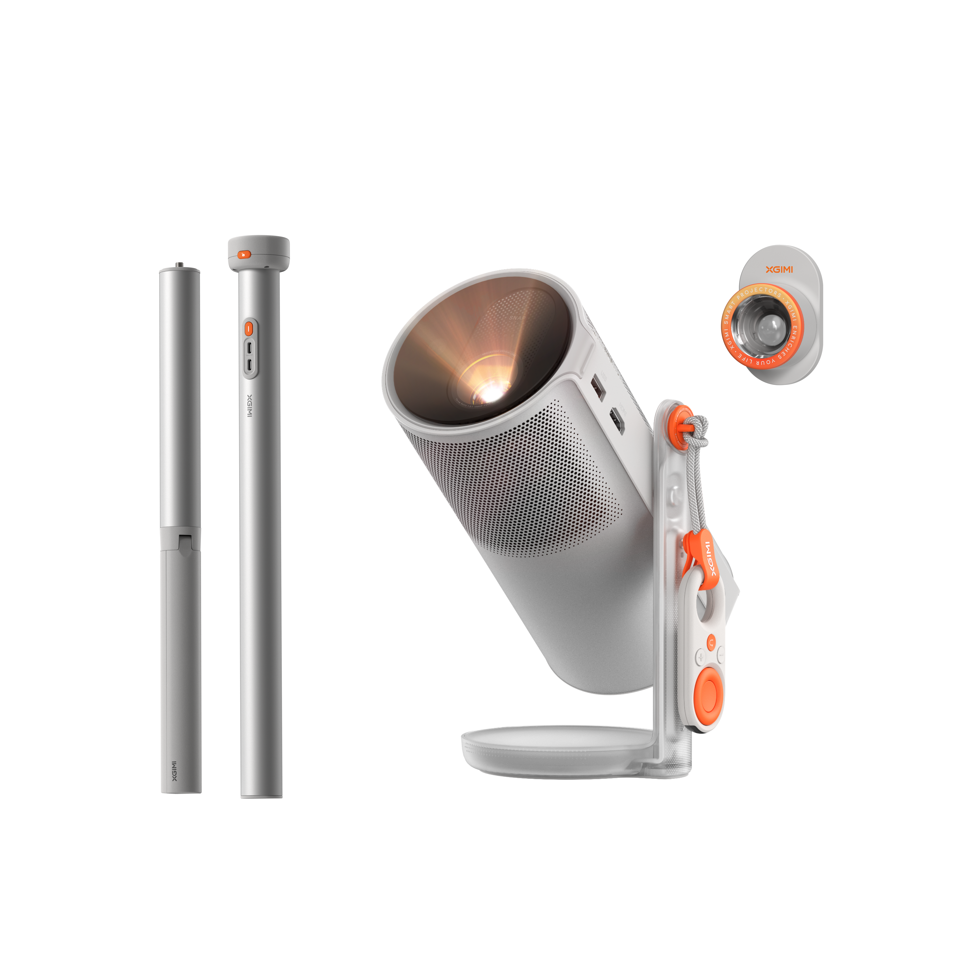 Kompakter XGIMI-Projektor und batteriebetriebener Bodenständer für lang anhaltende Filmabende überall